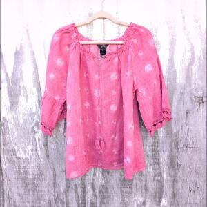 Ali Miles Rose Pink 100% Linen Boho Gypsy Medallion Tassel Peasant Women's PXL